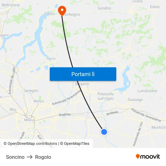 Soncino to Rogolo map