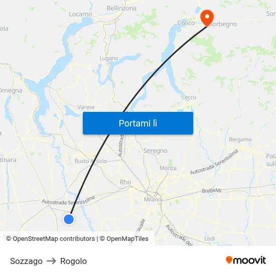 Sozzago to Rogolo map