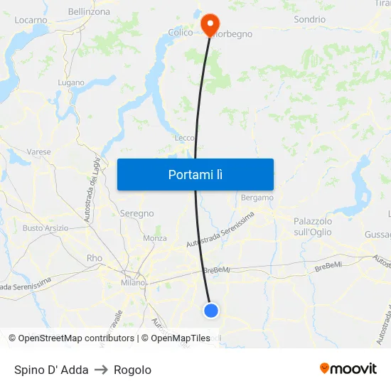 Spino D' Adda to Rogolo map
