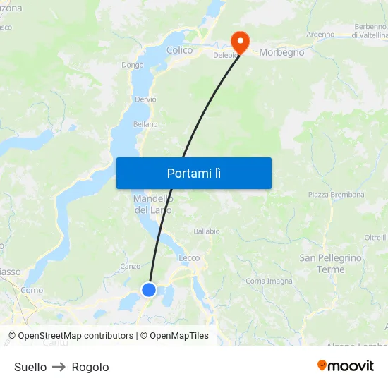 Suello to Rogolo map