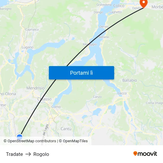 Tradate to Rogolo map