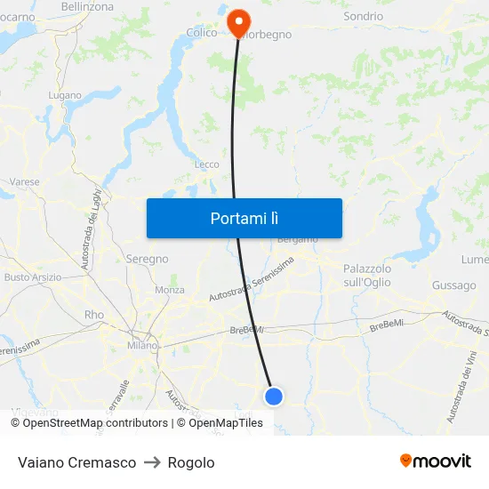 Vaiano Cremasco to Rogolo map