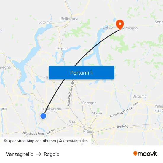 Vanzaghello to Rogolo map
