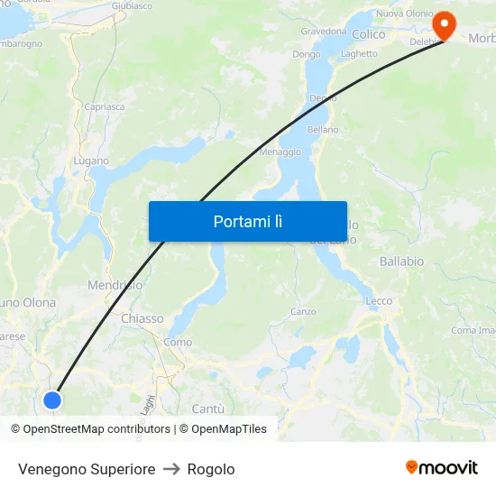 Venegono Superiore to Rogolo map