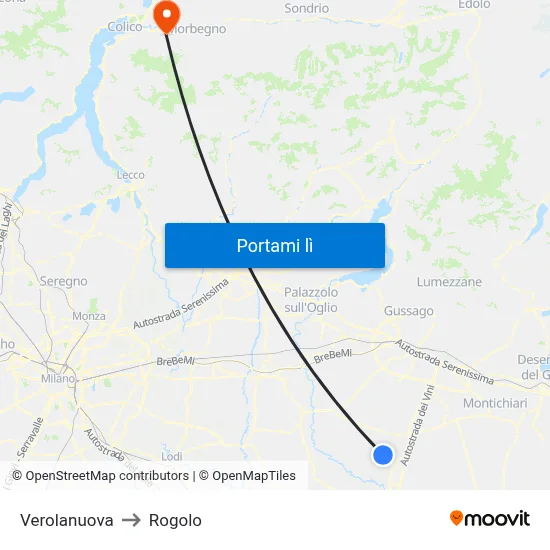 Verolanuova to Rogolo map