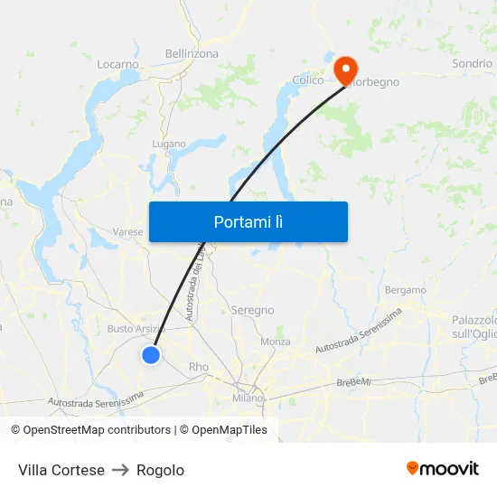 Villa Cortese to Rogolo map