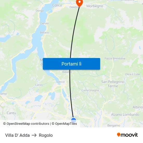 Villa D' Adda to Rogolo map