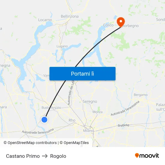 Castano Primo to Rogolo map