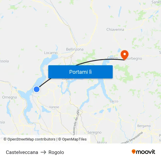 Castelveccana to Rogolo map