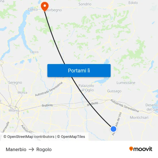 Manerbio to Rogolo map