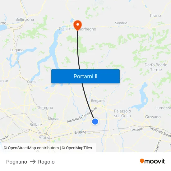 Pognano to Rogolo map