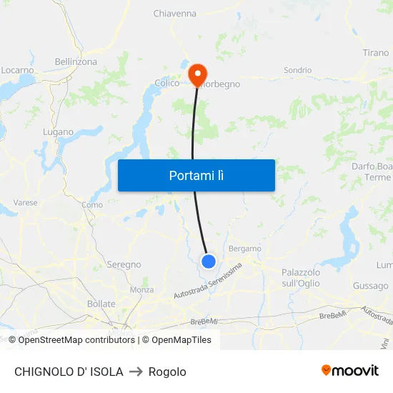 CHIGNOLO D' ISOLA to Rogolo map