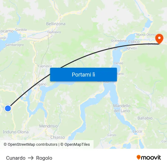 Cunardo to Rogolo map