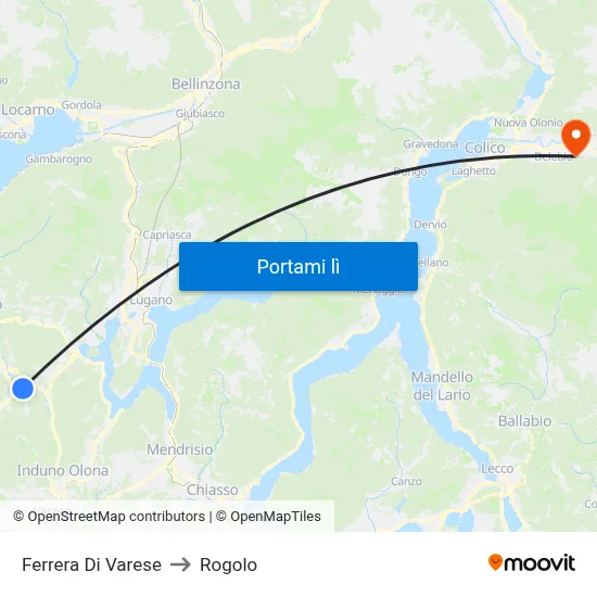 Ferrera Di Varese to Rogolo map