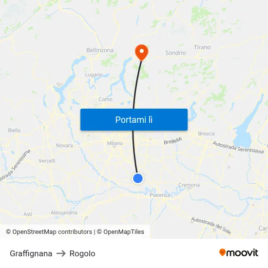 Graffignana to Rogolo map