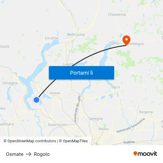 Osmate to Rogolo map