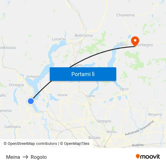 Meina to Rogolo map
