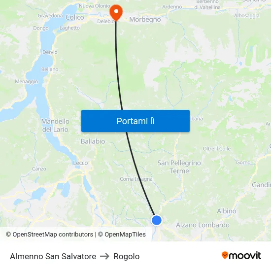 Almenno San Salvatore to Rogolo map