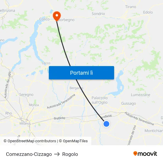 Comezzano-Cizzago to Rogolo map