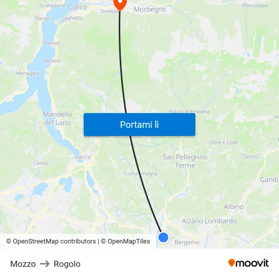 Mozzo to Rogolo map