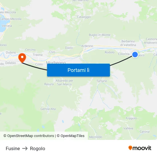 Fusine to Rogolo map