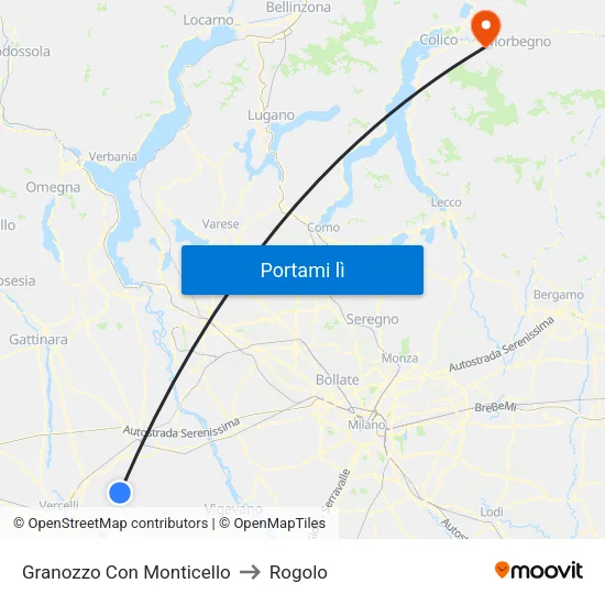 Granozzo Con Monticello to Rogolo map