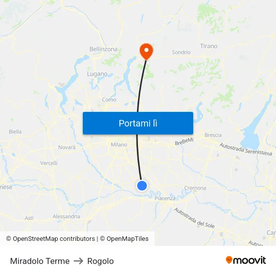 Miradolo Terme to Rogolo map