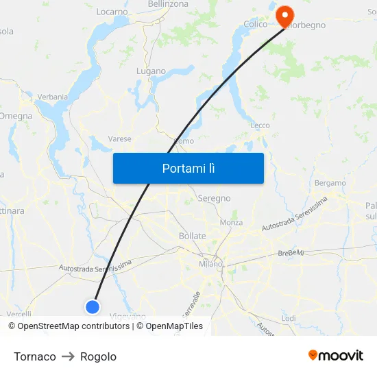 Tornaco to Rogolo map