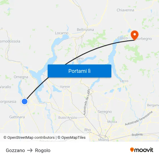 Gozzano to Rogolo map