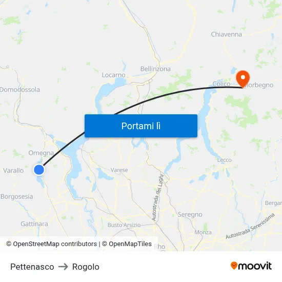 Pettenasco to Rogolo map