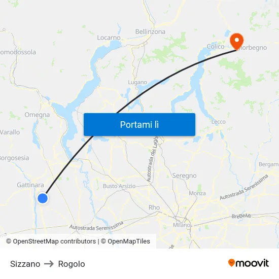 Sizzano to Rogolo map