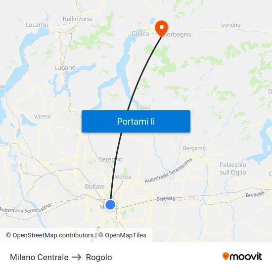 Milano Centrale to Rogolo map