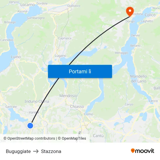 Buguggiate to Stazzona map
