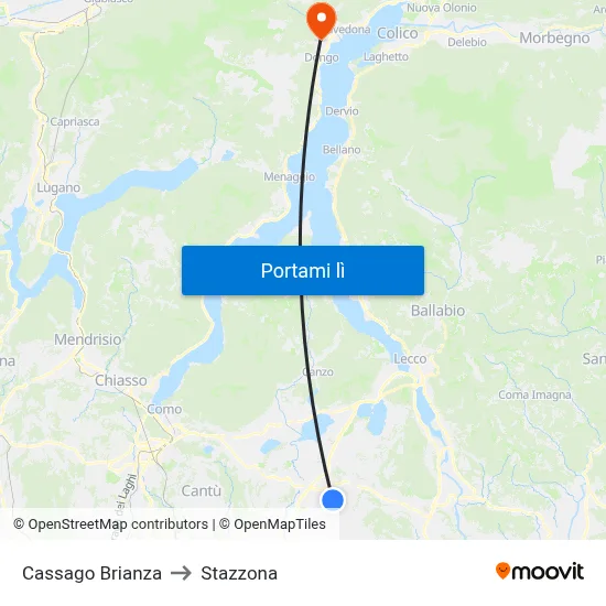 Cassago Brianza to Stazzona map
