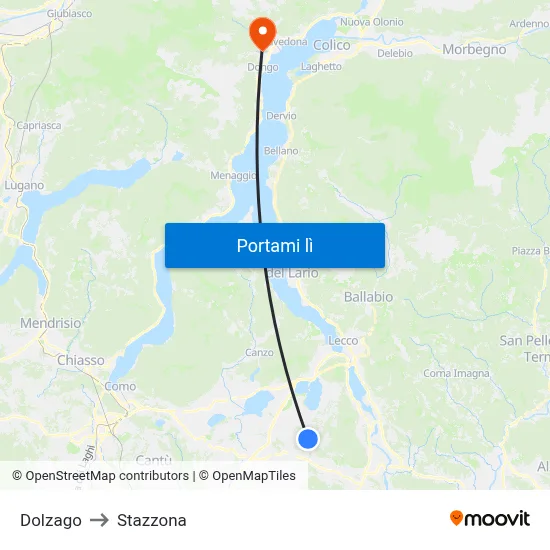 Dolzago to Stazzona map