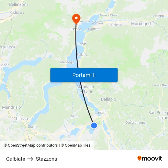 Galbiate to Stazzona map