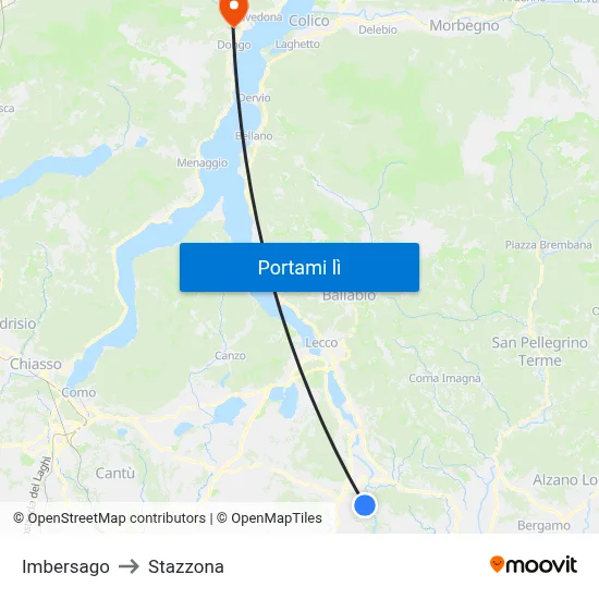 Imbersago to Stazzona map