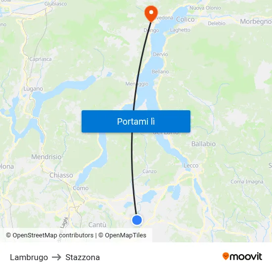 Lambrugo to Stazzona map