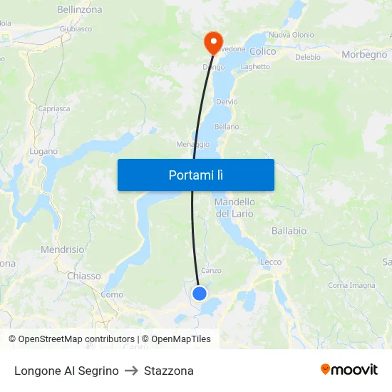Longone Al Segrino to Stazzona map