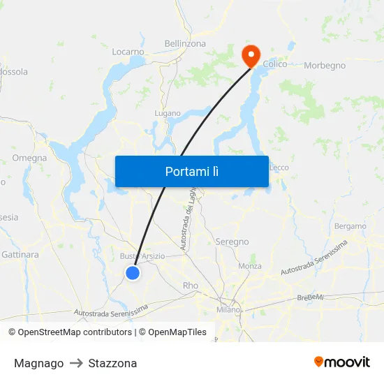 Magnago to Stazzona map