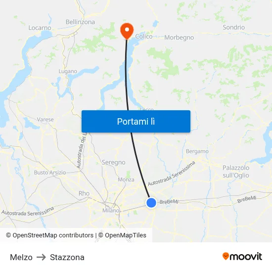 Melzo to Stazzona map