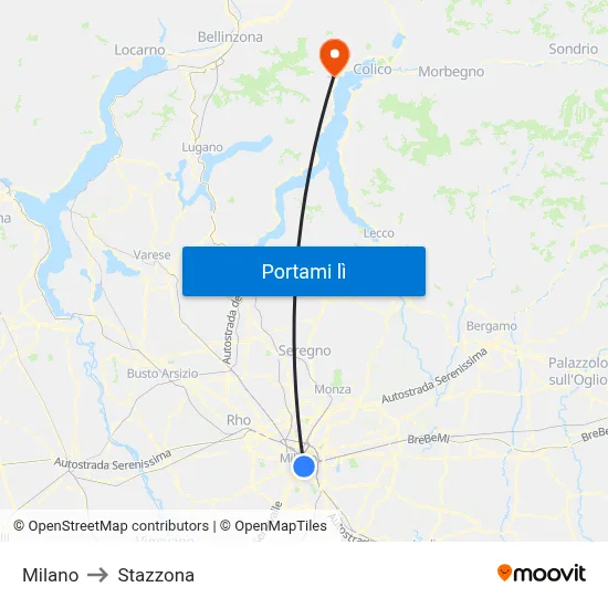 Milano to Stazzona map