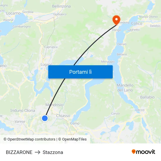 BIZZARONE to Stazzona map