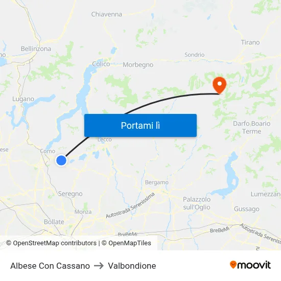 Albese Con Cassano to Valbondione map