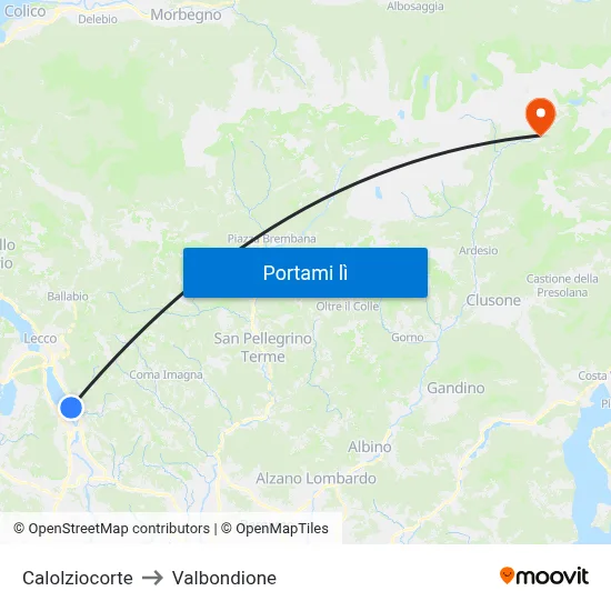 Calolziocorte to Valbondione map