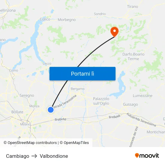 Cambiago to Valbondione map