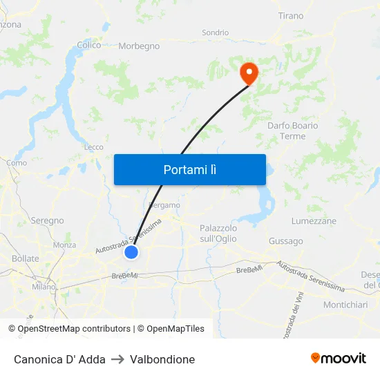 Canonica D' Adda to Valbondione map
