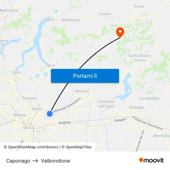Caponago to Valbondione map
