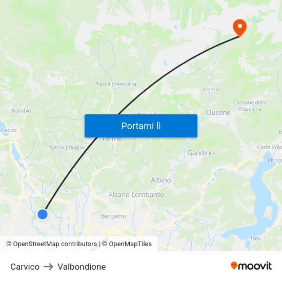 Carvico to Valbondione map