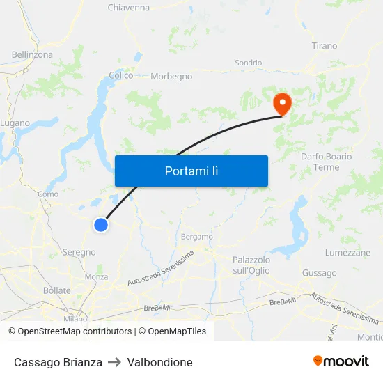 Cassago Brianza to Valbondione map